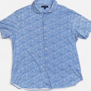 Men's Cremieux Blue and White Collared Button Down Short Sleeve Shirt Size XXL